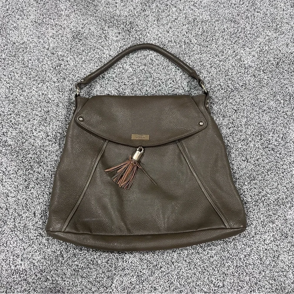 Onna Ehrlich Brown Green Genuine Leather Hobo Shoulder Bag Flap Close